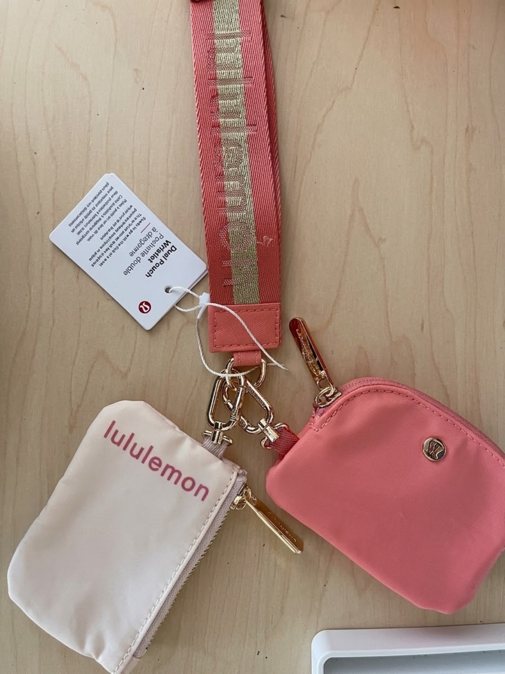 Lululemon Mini Key Pouch Set coral punk  dual keychain coin purse  new keys